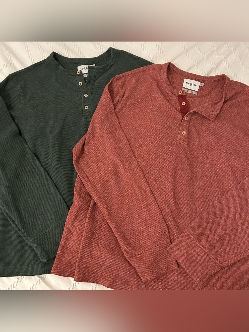 Goodfellow & Co Men’s Long Sleeve Waffle Henley Shirts XL Green Red Lot of 2